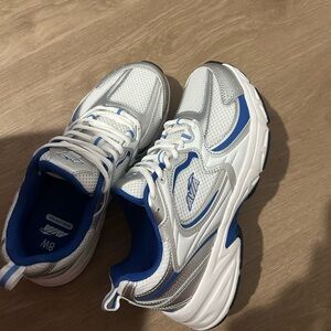 Women’s White and Blue Avia Athletic Sneakers